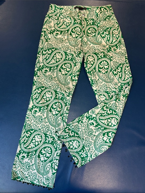 Ralph Lauren Pants - Ralph Lauren Sz 4 Green & Cream Floral Print 100% cotton pants with jeweled hem